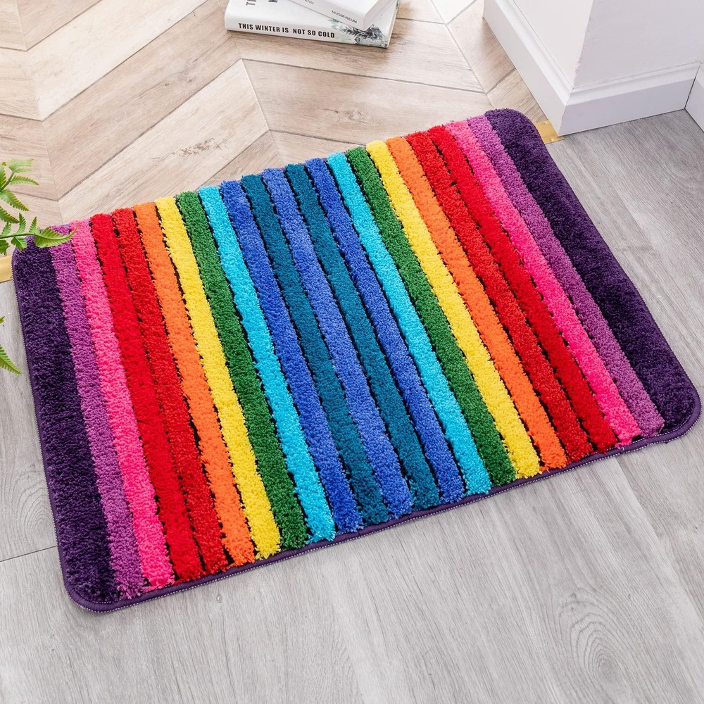 NIENLCIP Rainbow Bath Mat Colorful 1'7" x 2'3" (Rectangular), Striped