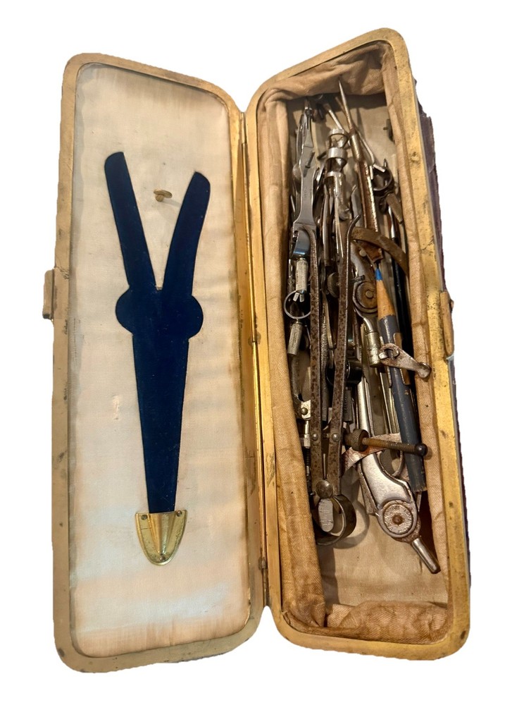 Vintage Drafting Compass Tool Lot. Lotter Germany USA Engineering Tools & Case