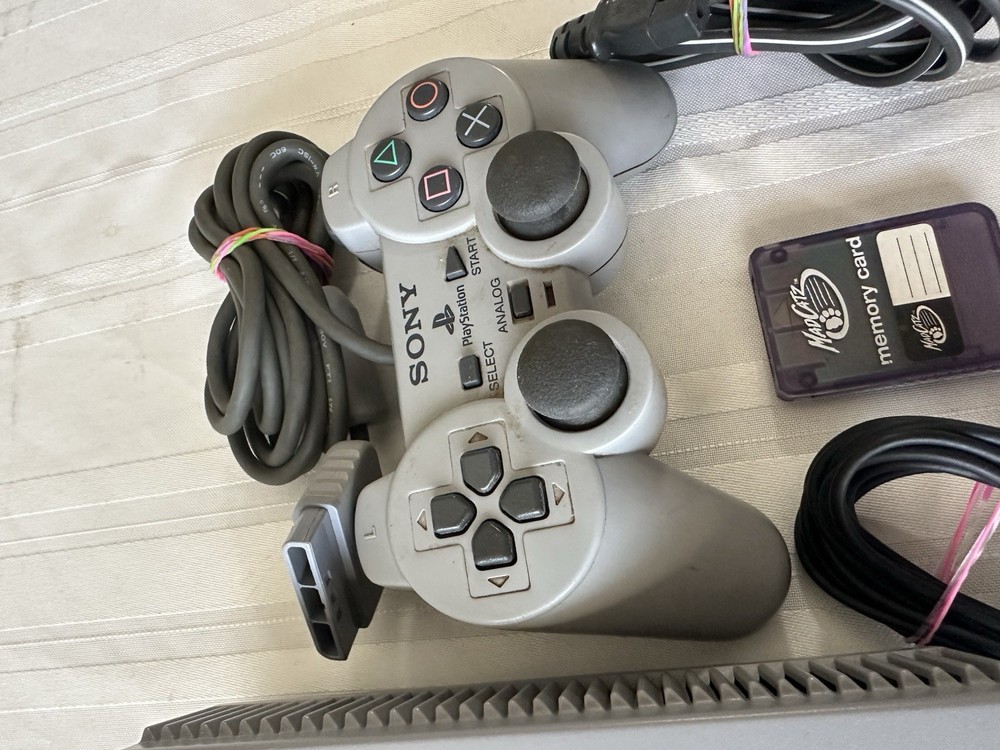 Sony PlayStation 1 Console, RFU Adapter Controller, Power Cable, Memory Card