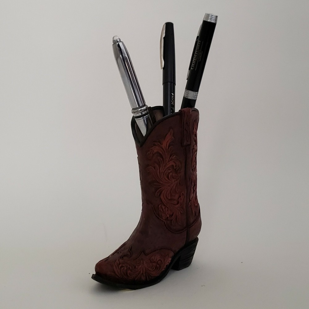Western Cowboy Boot Pen Holder Office Decor