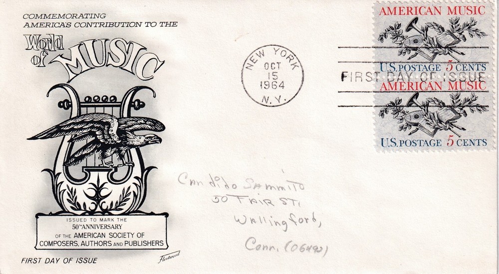 STAMP US SCOTT 1252 "American Music" 5 CENT 1964 FDC - D