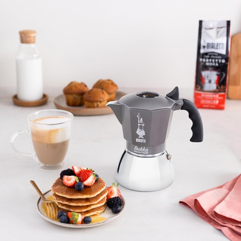 Coffee Maker Espresso Machine 4 Cup Induction Brikka Silver with Timer