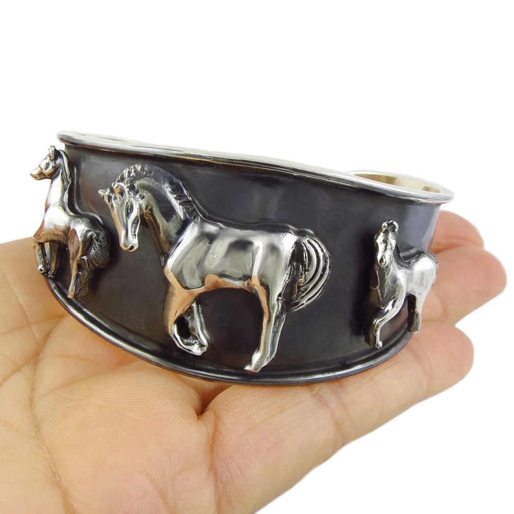 Equestrian Silver Horse Bracelet 925 Sterling Solid Hallmarked Statement Cuff