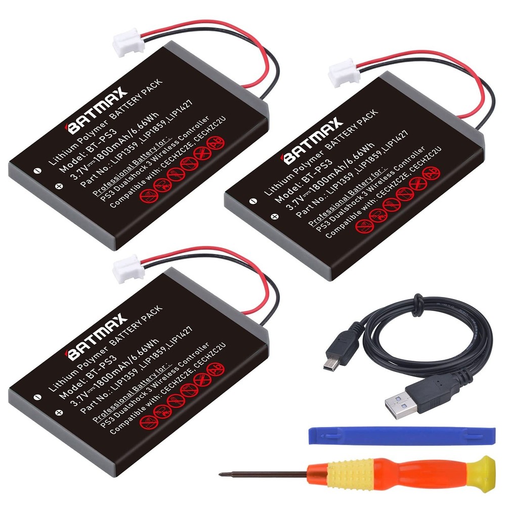 3 Pack 1800mAh Battery Replacement for PS3 DualShock 3 Wireless Controller