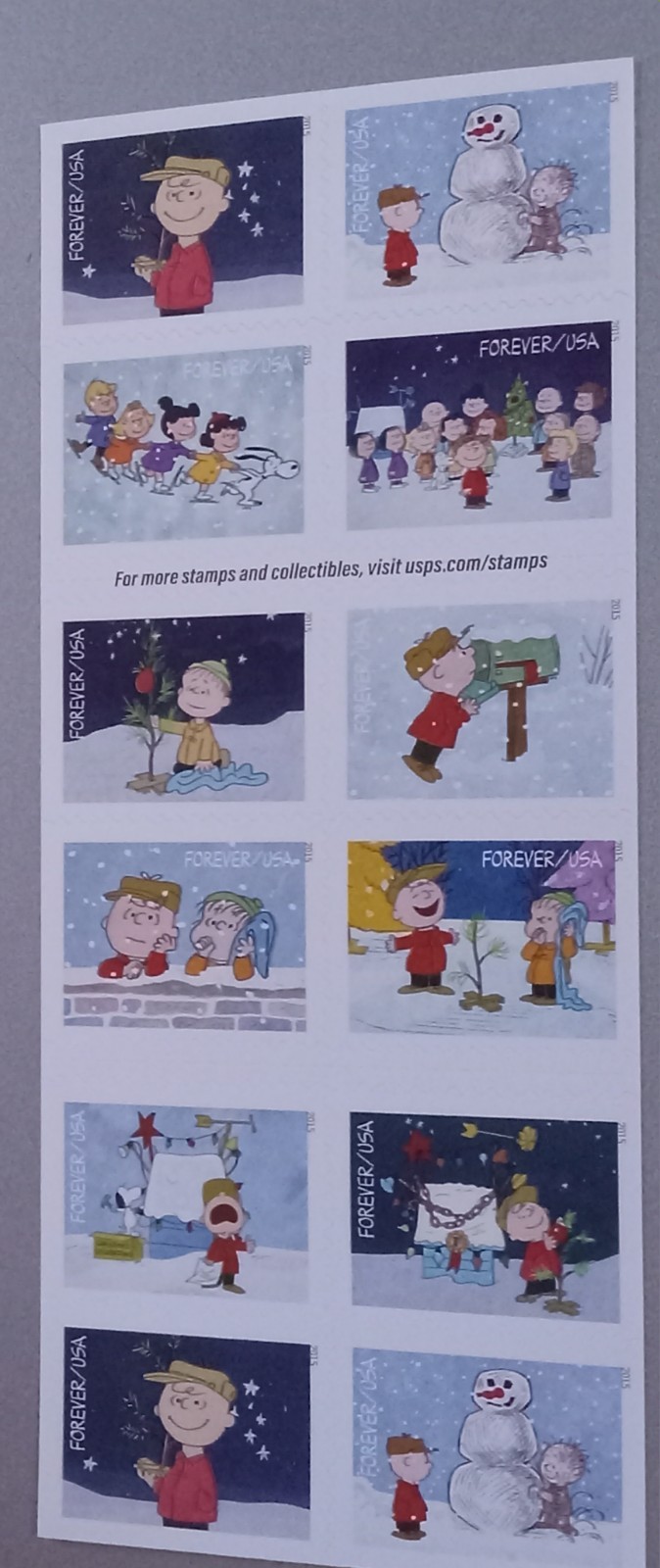 Charlie Brown Christmas Forever Postage Stamps Peanuts Snoopy New 20 Unused"Read