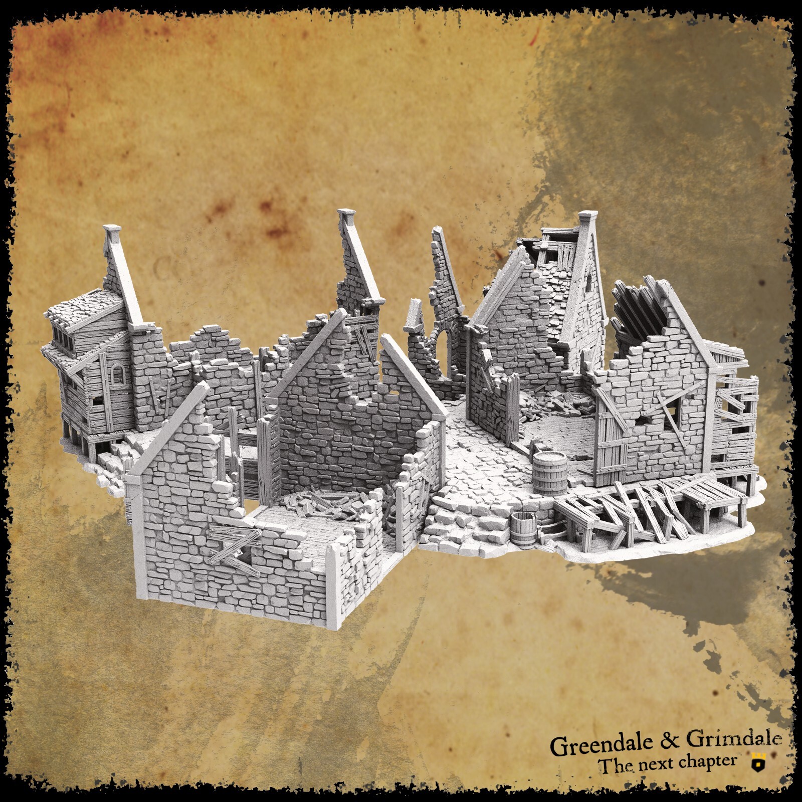 Grimdale Slums with Courtyard 28mm Ruined Village Terrain D&D Warhammer Mordheim