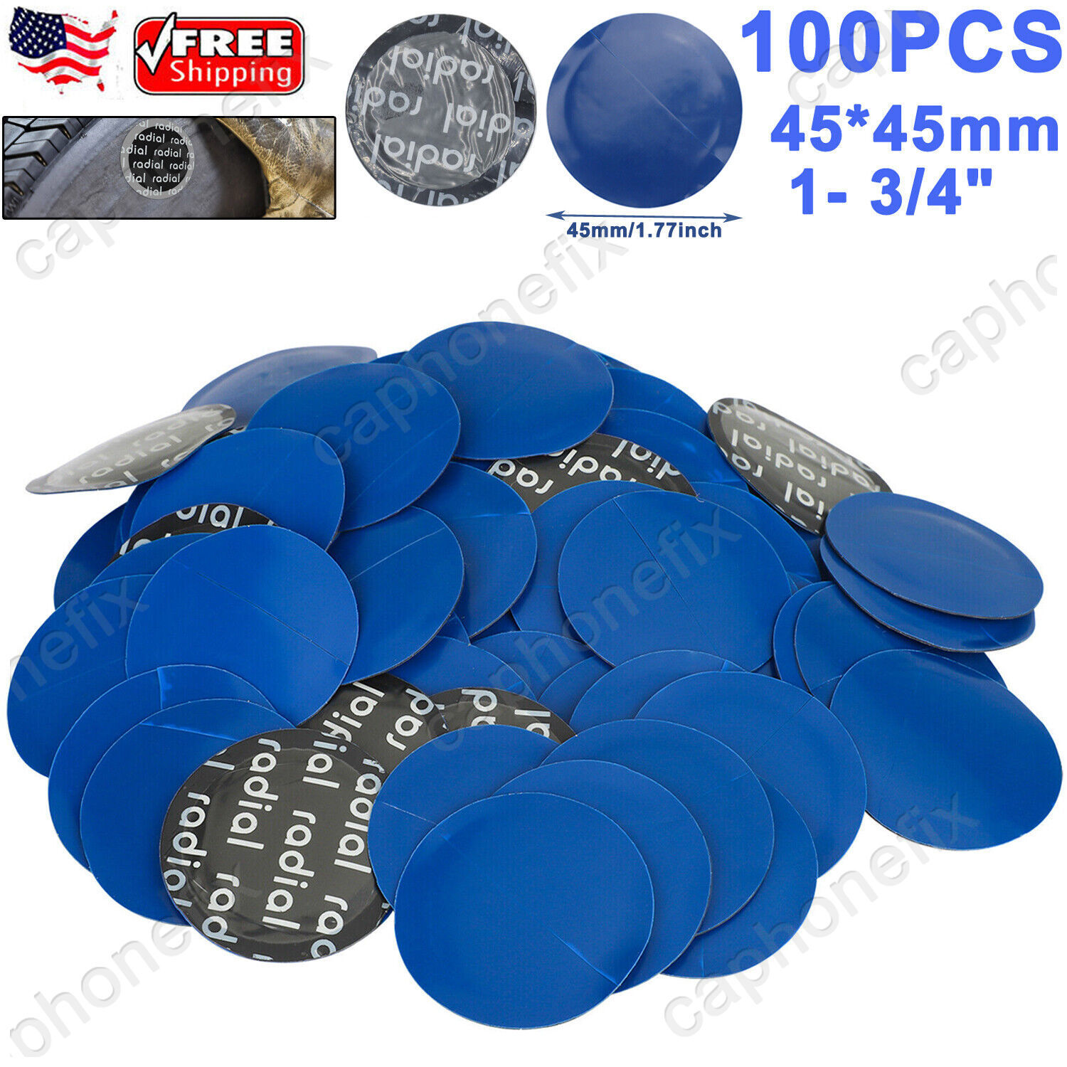 100 PCS Medium Size 1- 3/4" Round Radial Rubber Car Tire Repair Tyre Patches Kit