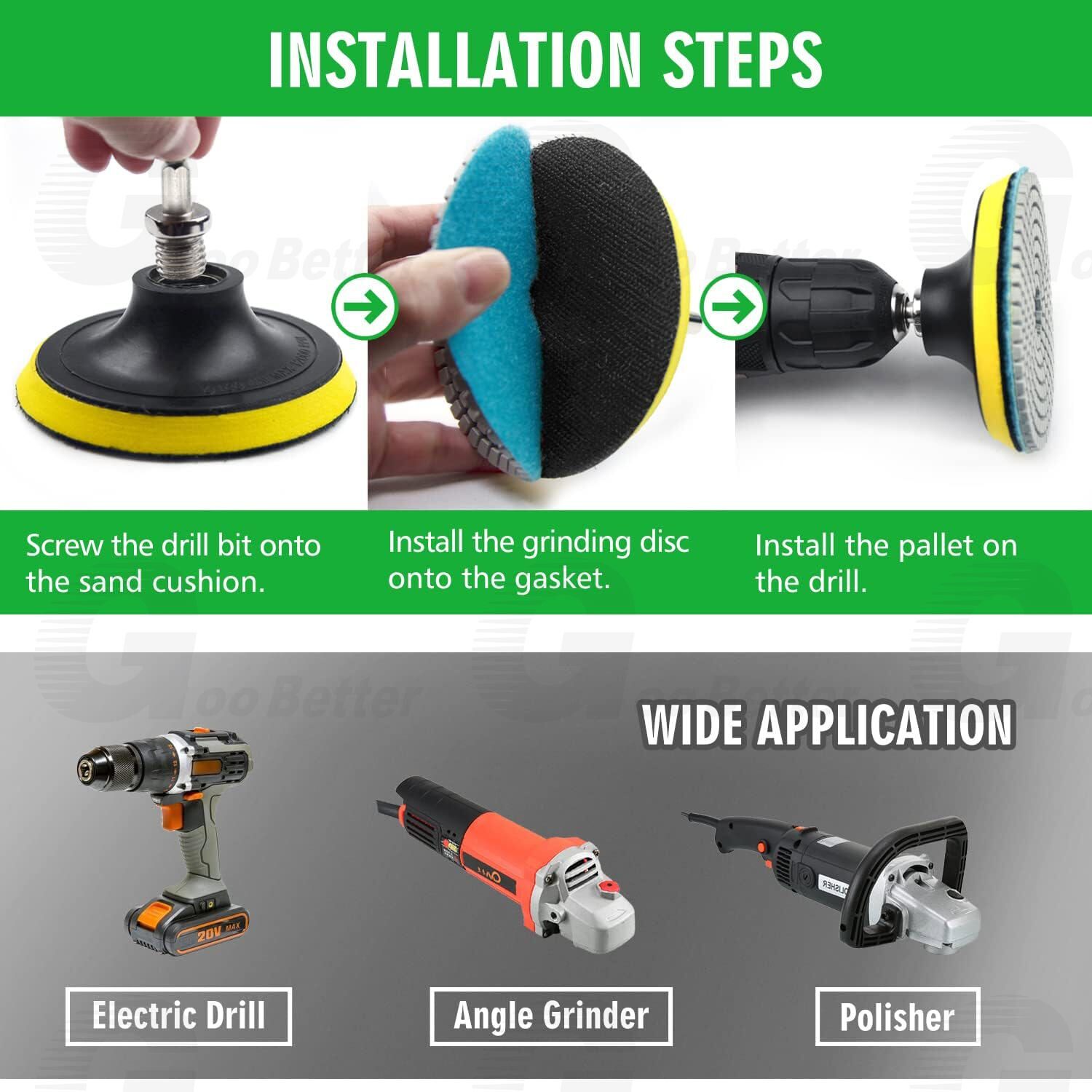 4 Inch 50-6000Grit Diamond Polishing Pads Kit Wet/Dry for Granite Stone Concrete