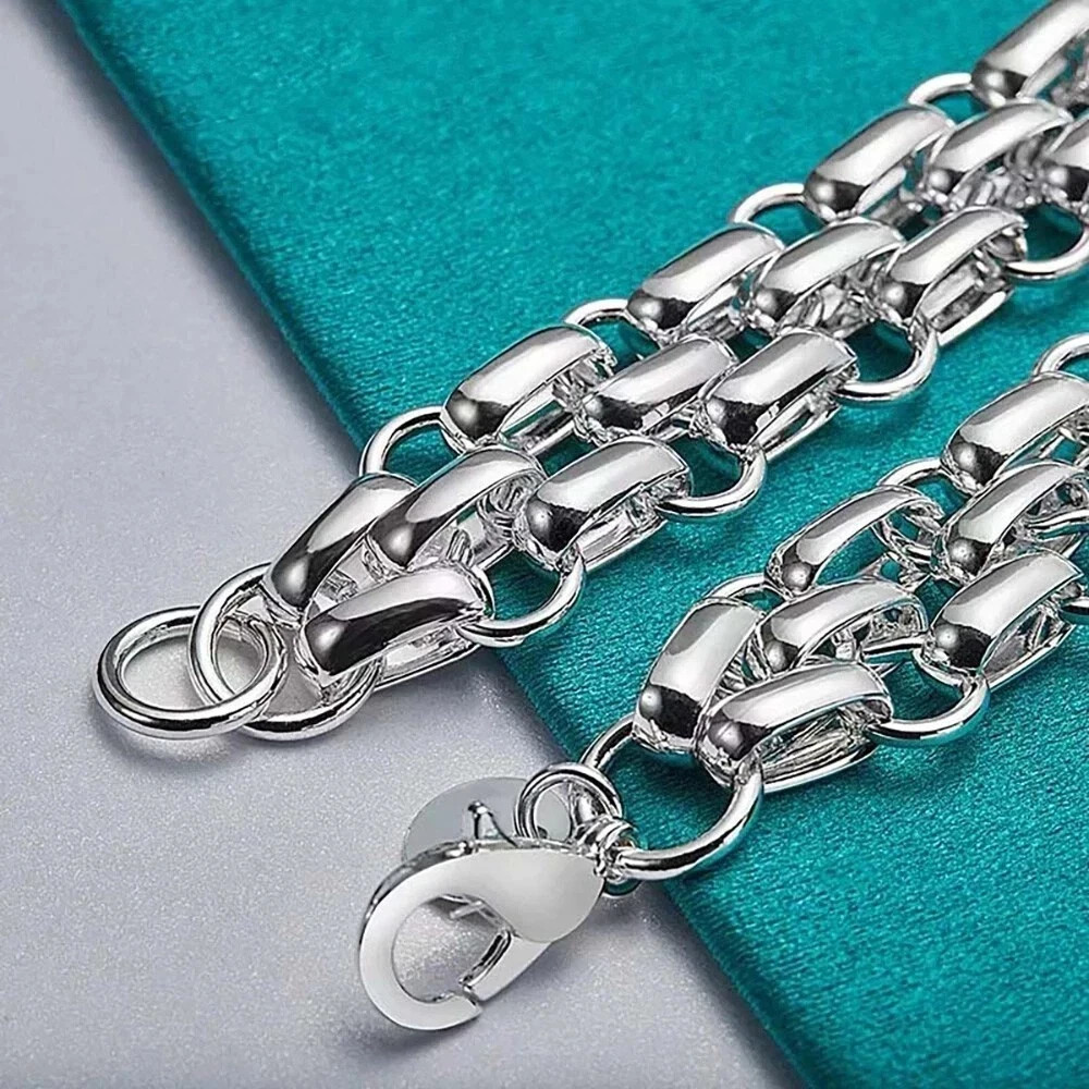 Sterling Silver Women Lnterlocking Circle Bracelet Chain Fashion Jewelry....