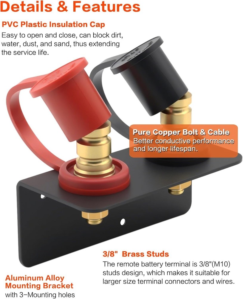 Versatile Battery Relocation Kit: 250A Remote Jump Post with Durable Cables