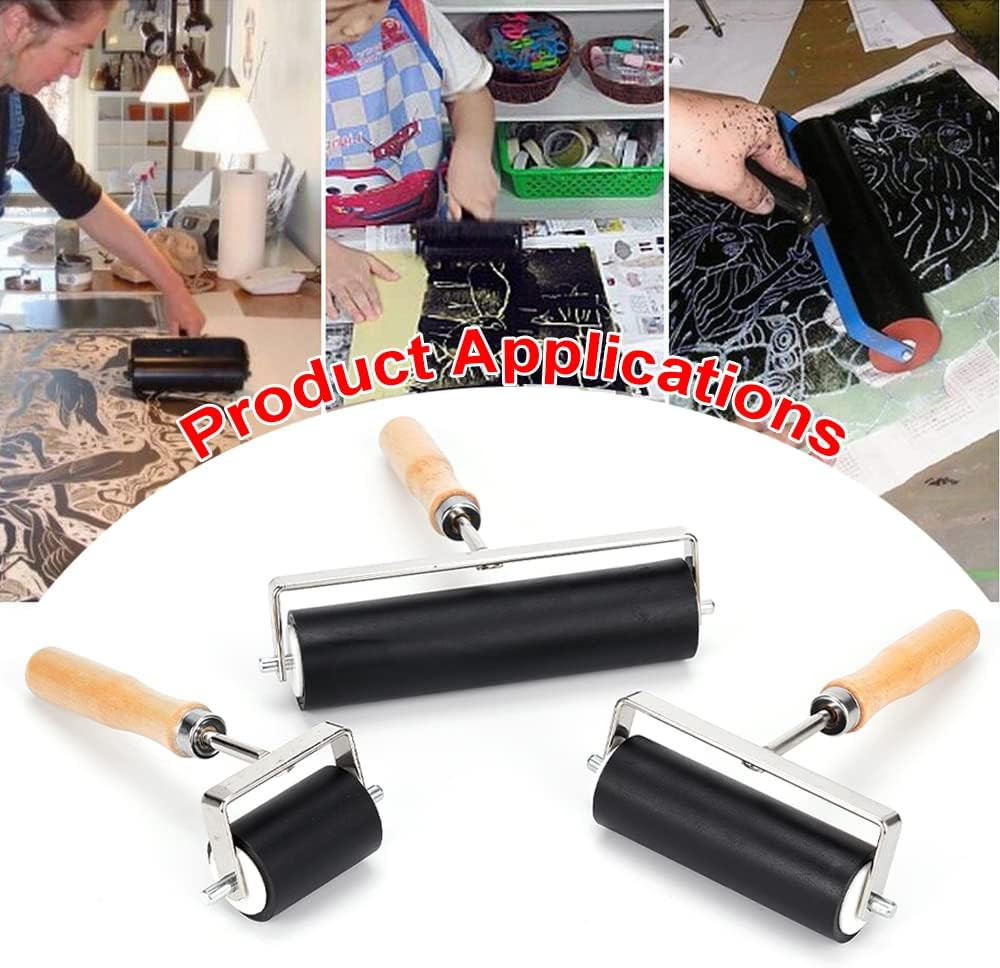 3 Pack Rubber Roller - Brayer Rollers with 3 Size for Crafting Brayer Rollers fo