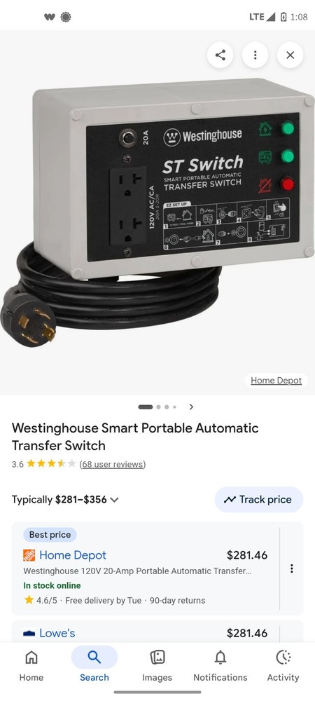 120V 20-Amp Portable Automatic Transfer Switch with Smart Technology