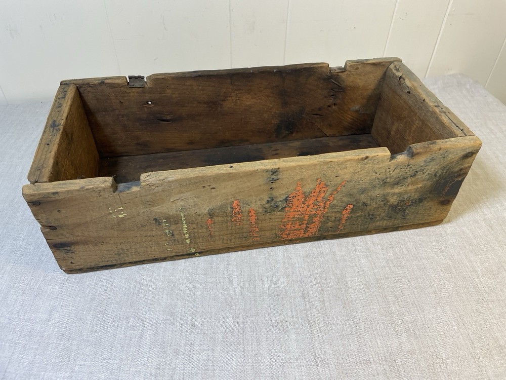 Antique Primitive Wooden tool Box Crate Handmade Hinges Rectangle Workshop 18”