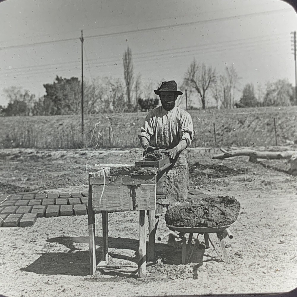 Keystone Magic Lantern Glass Slide Photo Making Adobe Bricks Mendoza Argentina