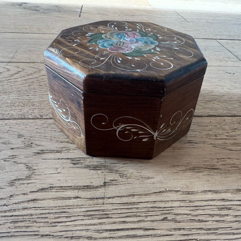 Hand Painted Wood Trinket Box