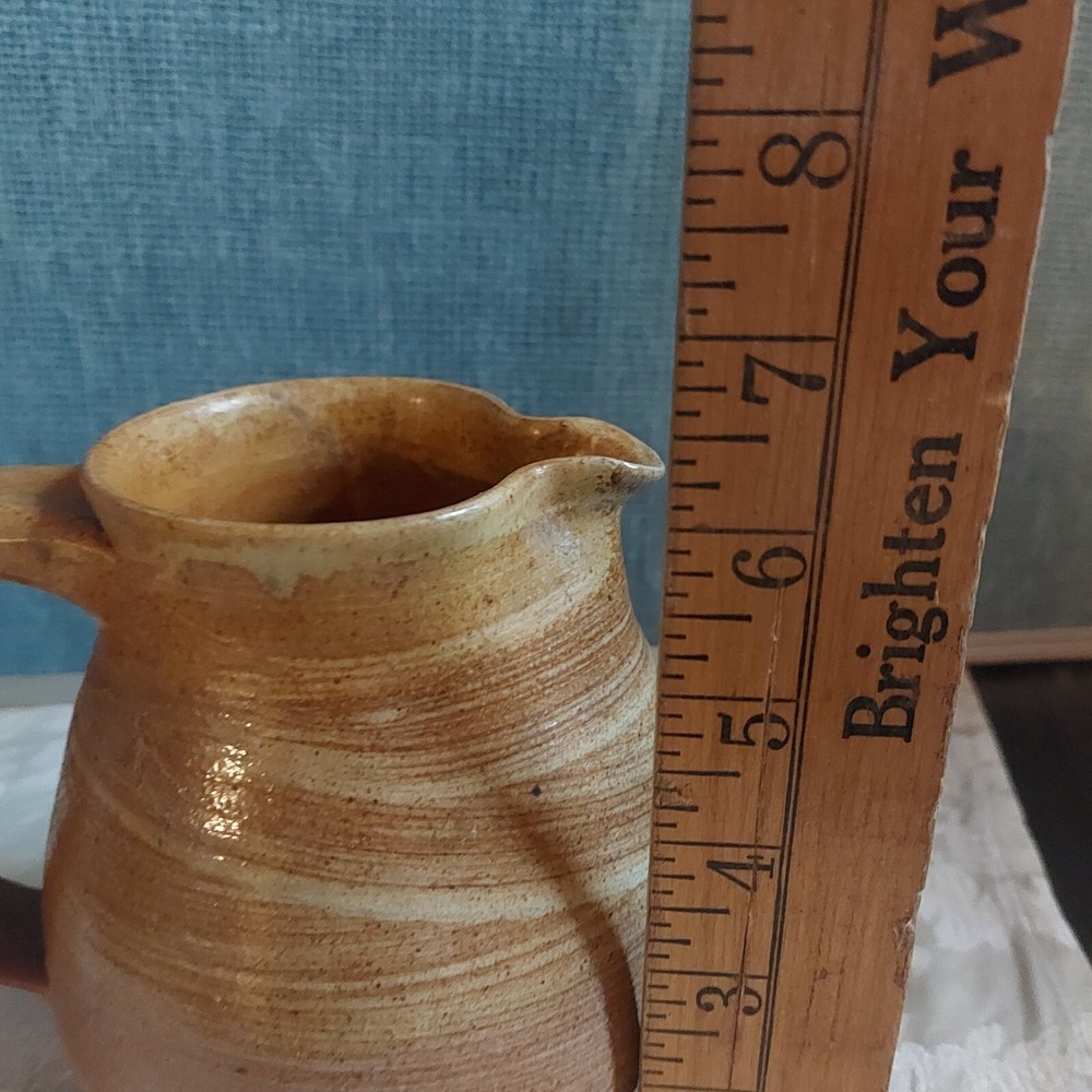 Pitcher Signed Studio Art Pottery Brown Drip Glaze Handcrafted 6"