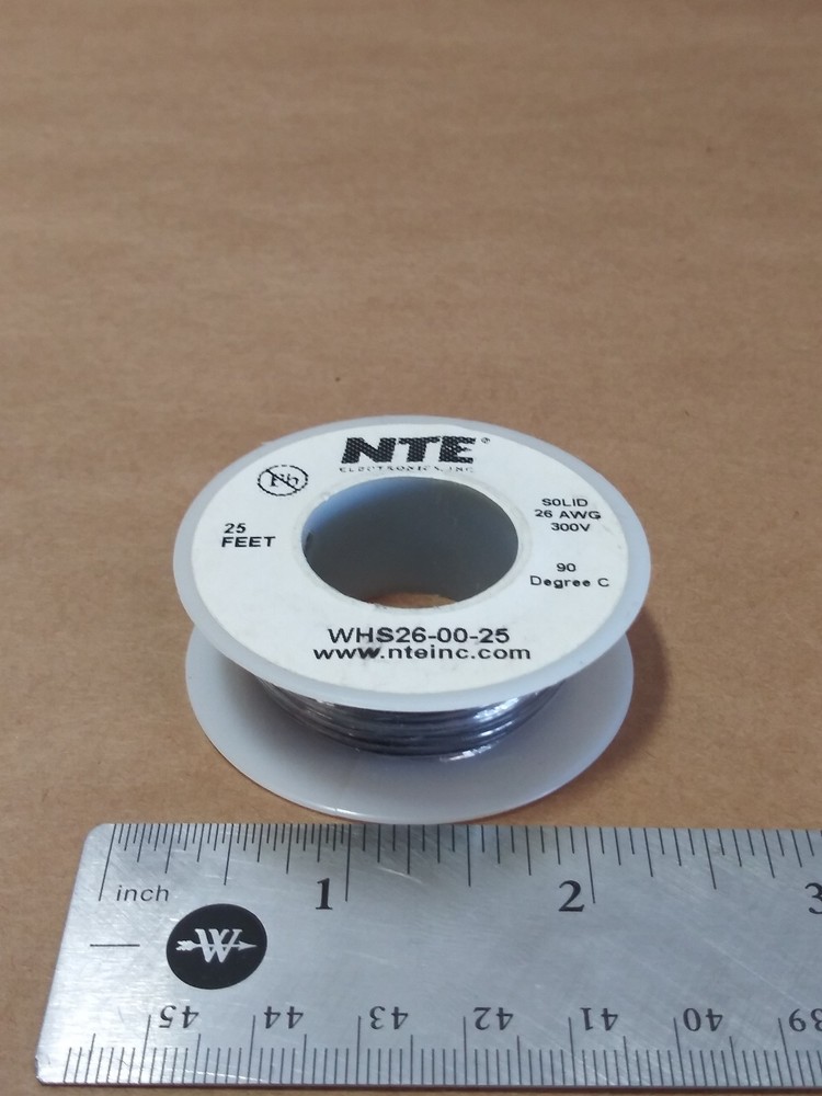 ( 25 FT Spool ) NTE WHS26-00-25 ( 26 AWG ) Solid Hook Up Wire 300V ( Black )