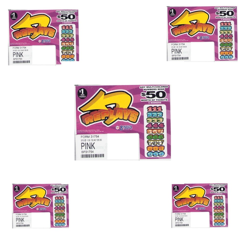 Pull Tab Tickets - Hard Card - Game - 5 Pack - Replays - 370 ct ea