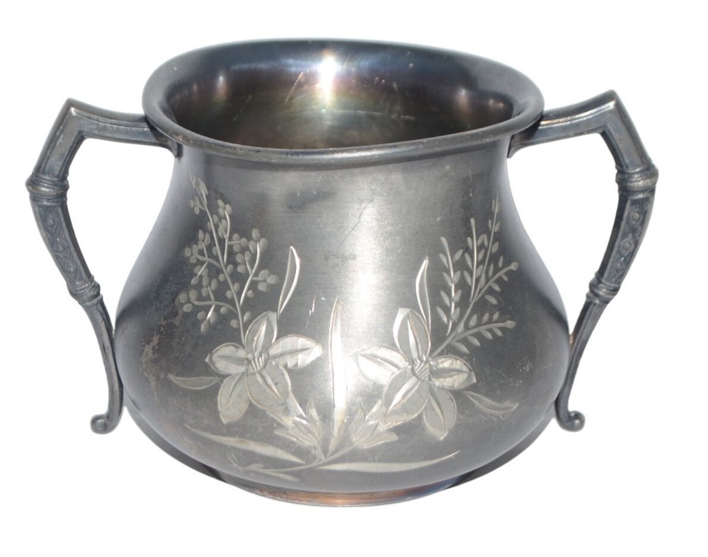 Brooklyns Silver Plated Etched Flowers Bowl Pot Trinket Dish Initails