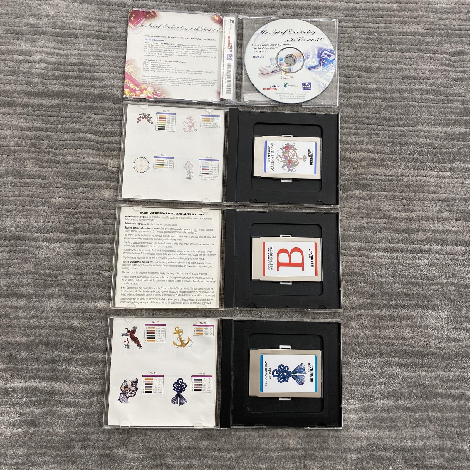 Bernina Artista Studio Embroidery Design Cards Martha Pullen Alphabets Lot 4