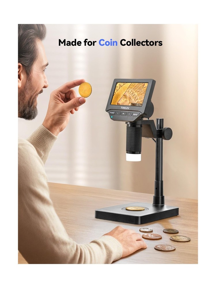 TOMLOV DM4W Microscope with Weighing Scale: 4.3" Digital Coin Microscope with...