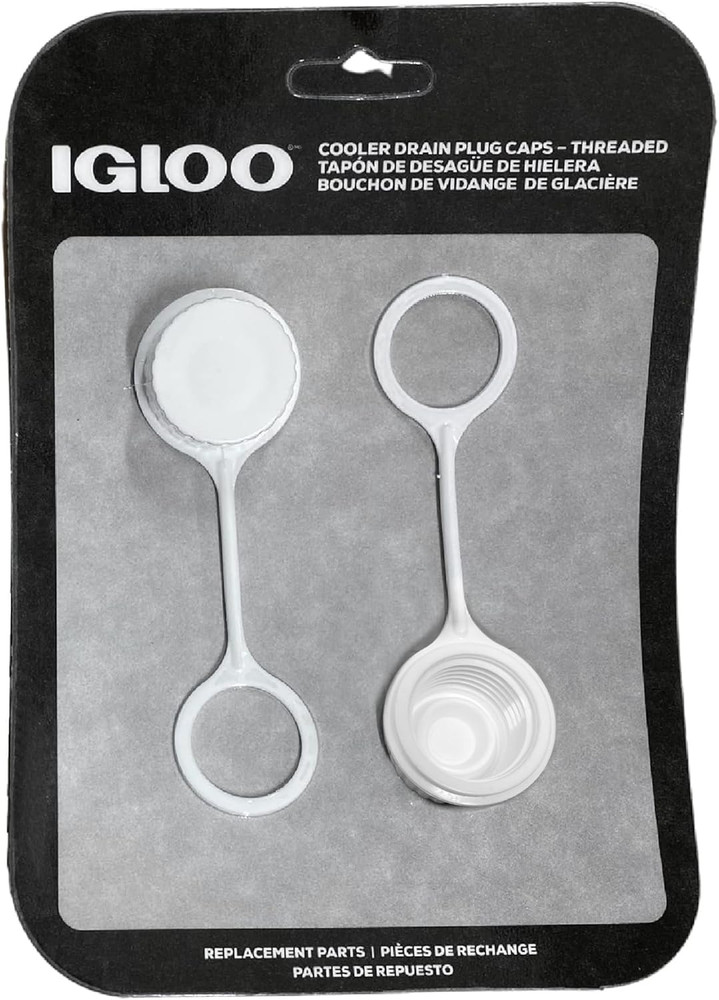 Cooler Threaded Drain Plug Caps with Plastic Tether 20049 White Small