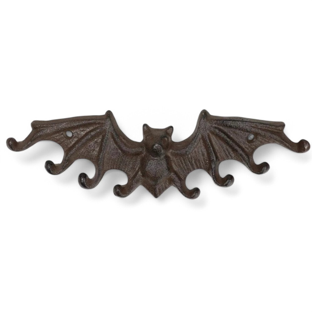 Rustic Cast Iron Bat Wall Hook – Gothic Halloween Decor, Key Rack w/ 8 Hooks