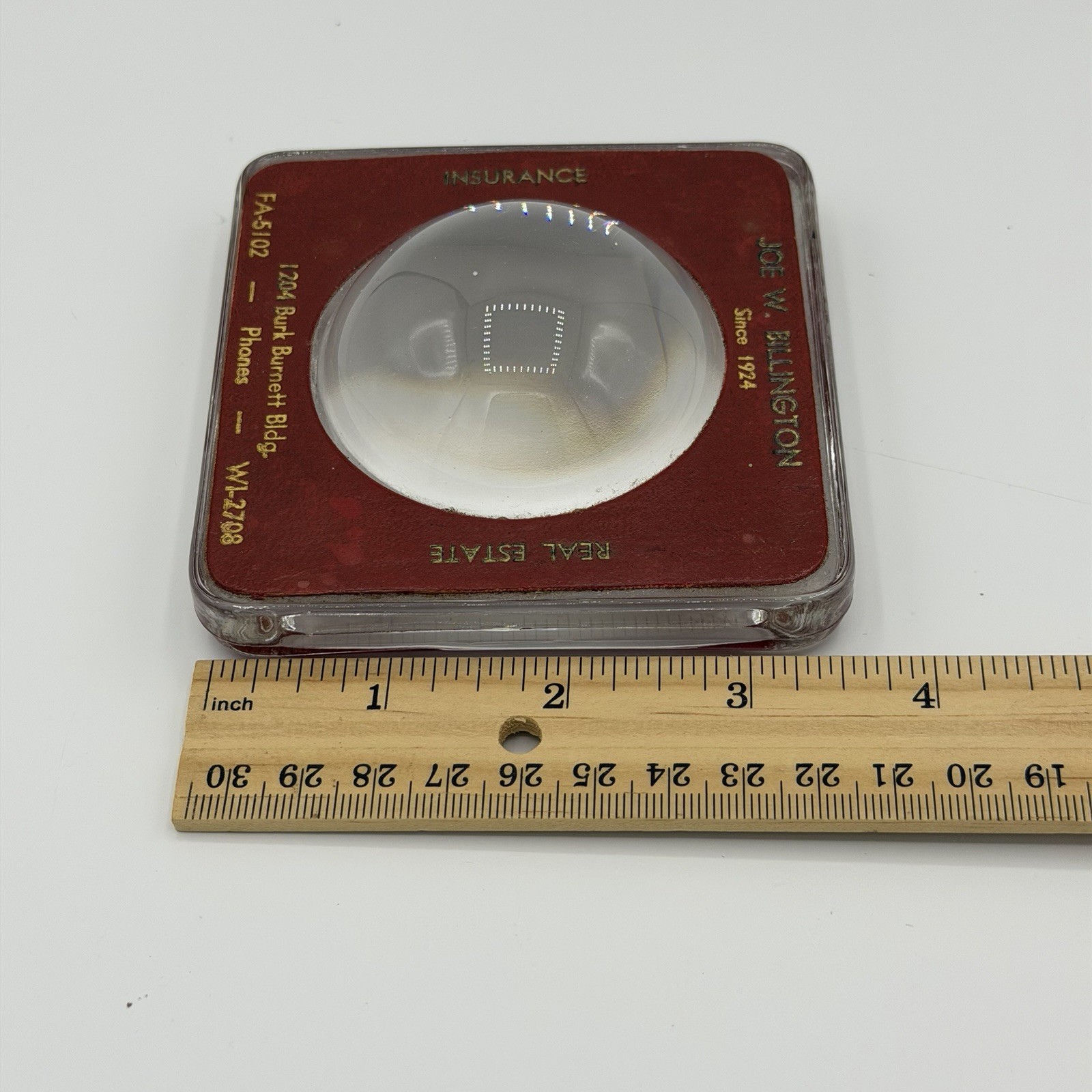 Vintage Glass Advertising Bubble Magnifier/Paperweight - Real Estate Insurance ￼