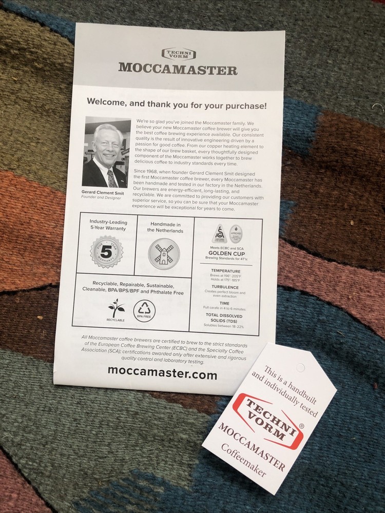 Technivorm MoccaMaster User Manual Instruction Sheet