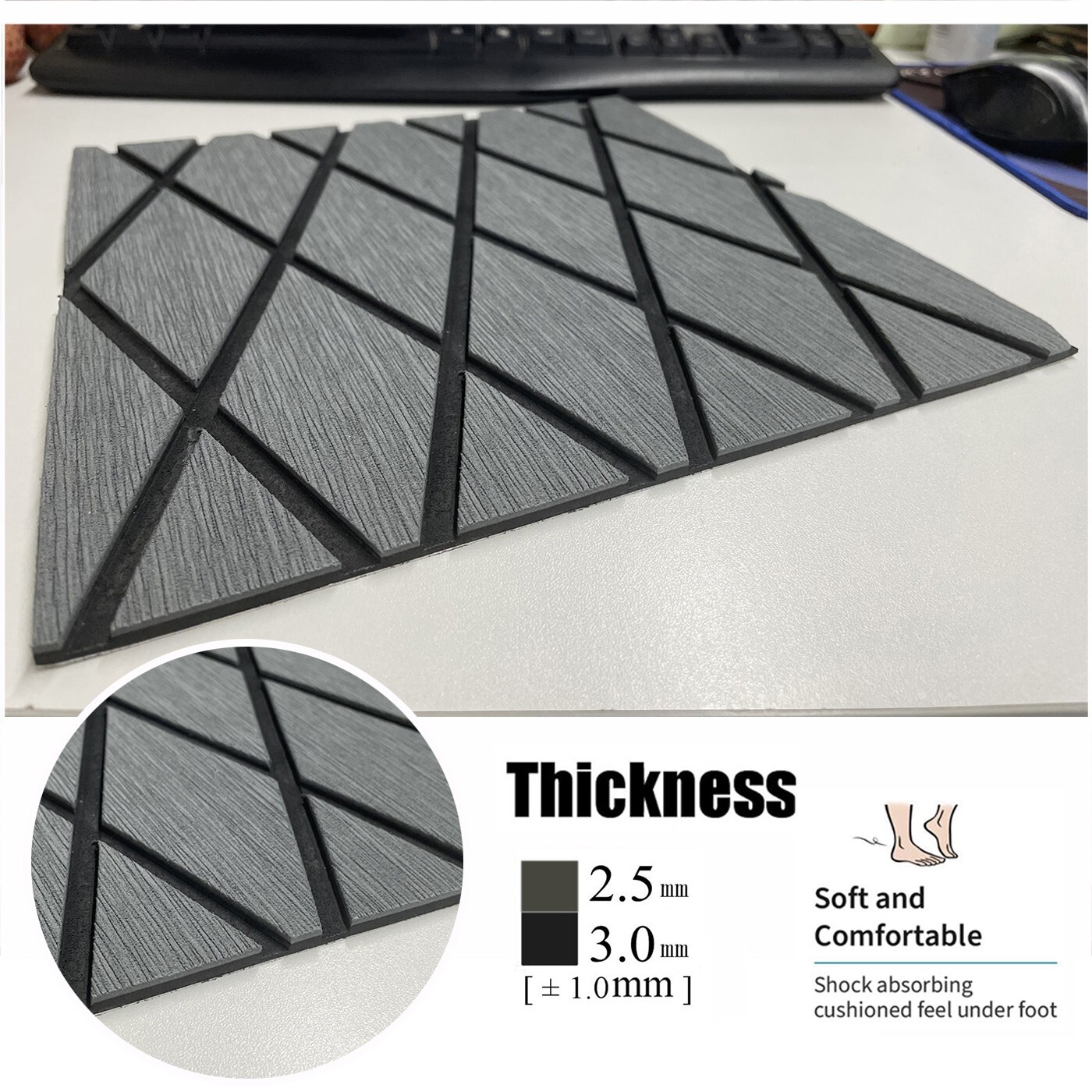 Grey Diamond Boat Flooring Sheet EVA Foam Marine Carpet，Nonskid Sea Decking Mat