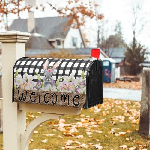 Welcome Easter Mailbox Cover Magnetic Standard Size 21x18 Inch Spring Rabbit