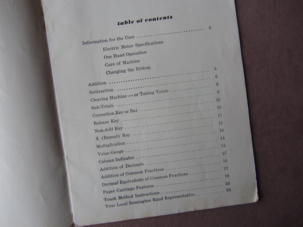 Orig1950 Remington Rand Adding Machine Owner Operating Instructions Users Manual