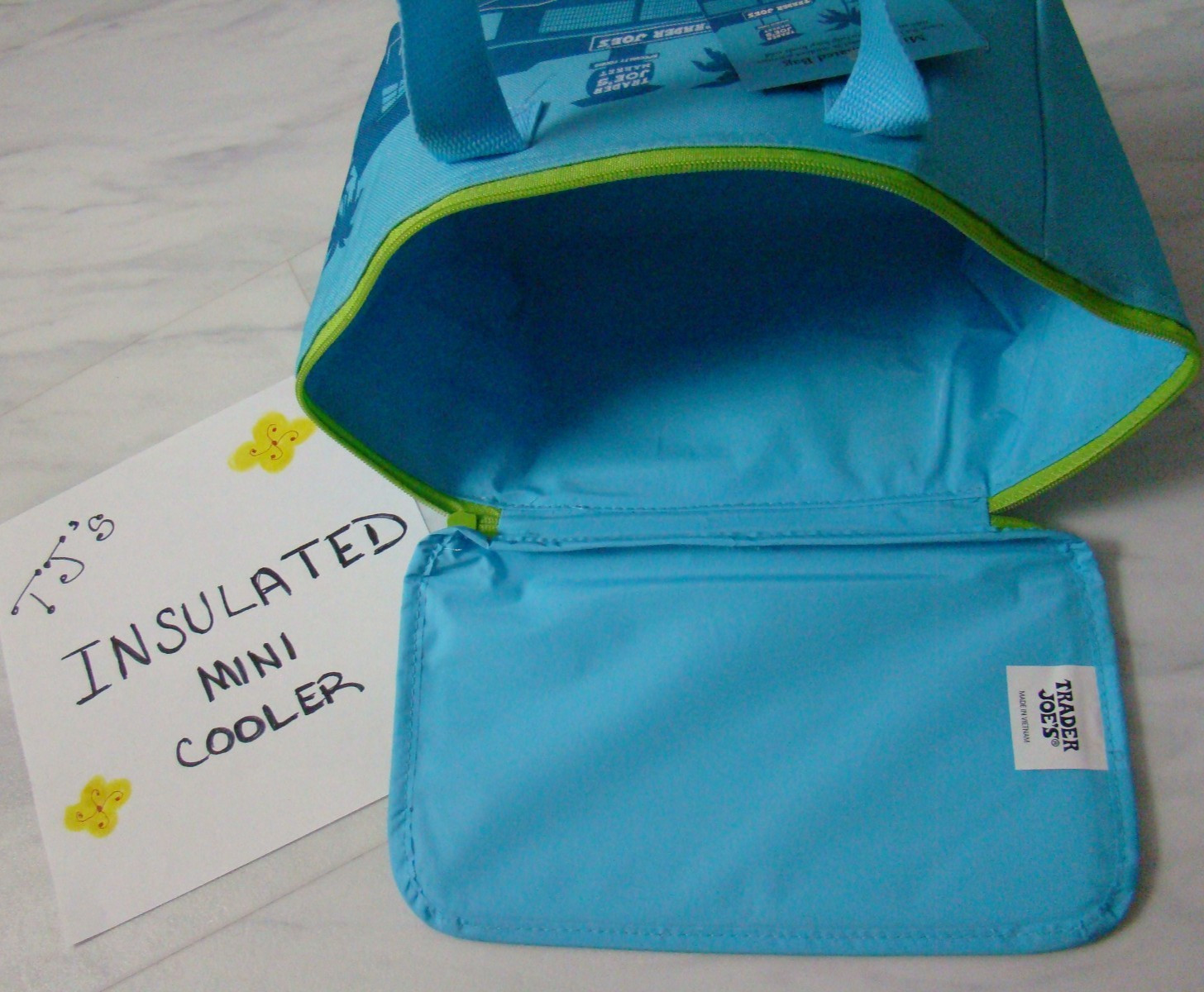 New Trader Joe's Teal Blue Neon Green Insulated MINI Cooler Reusable Lunch Bag