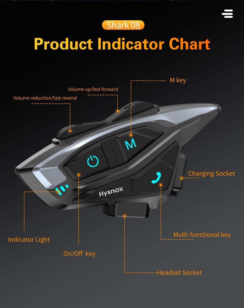 Hysnox Motorcycle Helmet Bluetooth Headset Shark-08