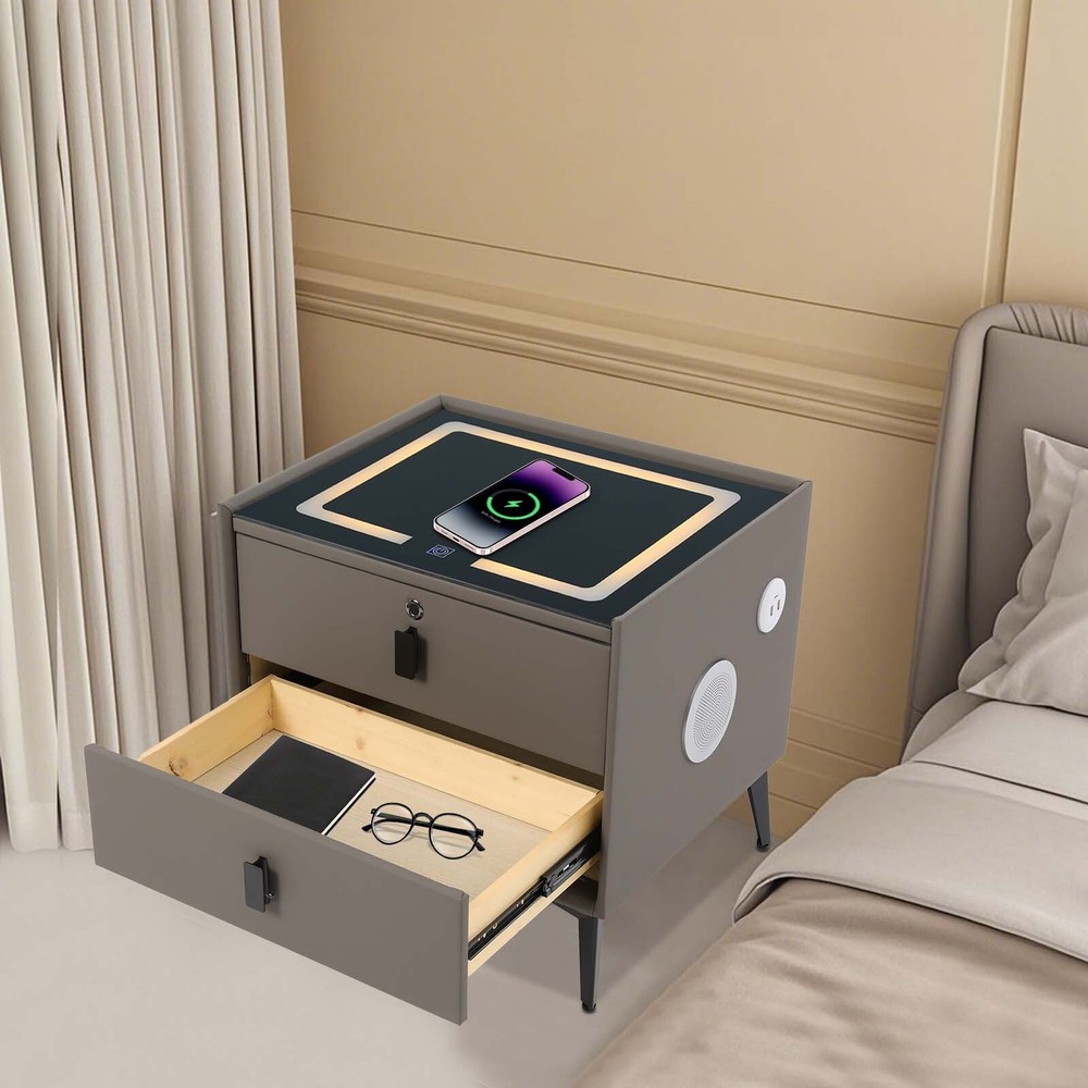 Bluetooth Speaker Smart Bedside Table w/ Light USB& Wireless Charging
