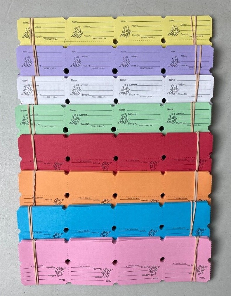 Raffle Tickets 100 Double Stub 50/50 Split the Pot Fund Raiser Folded as Picture