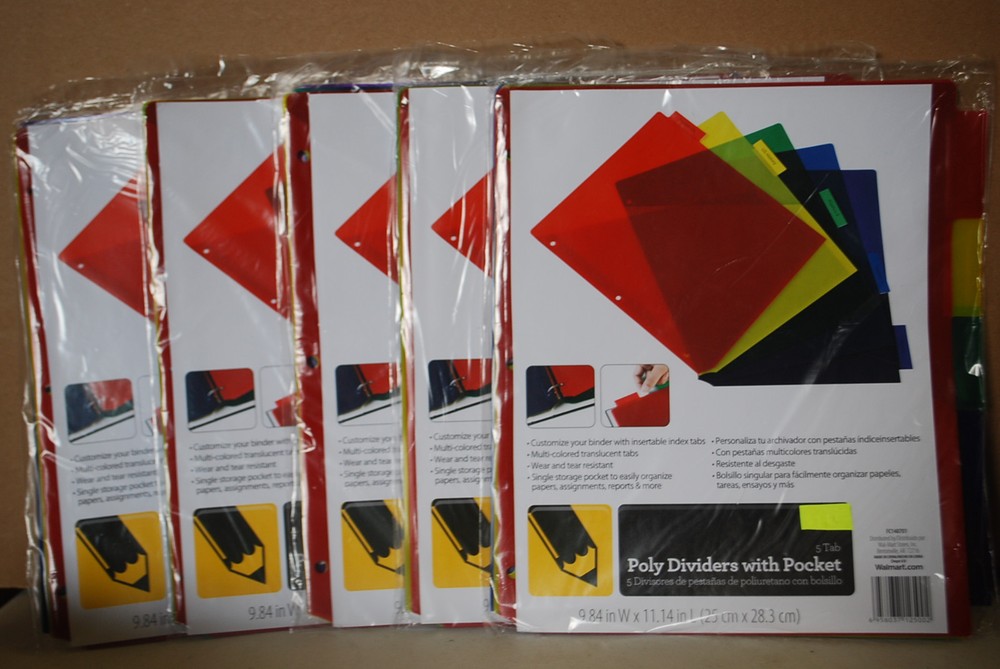 Dividers with Pockets 5-Tab Poly Multi-Colored 5 Sets or 10 Sets S6541