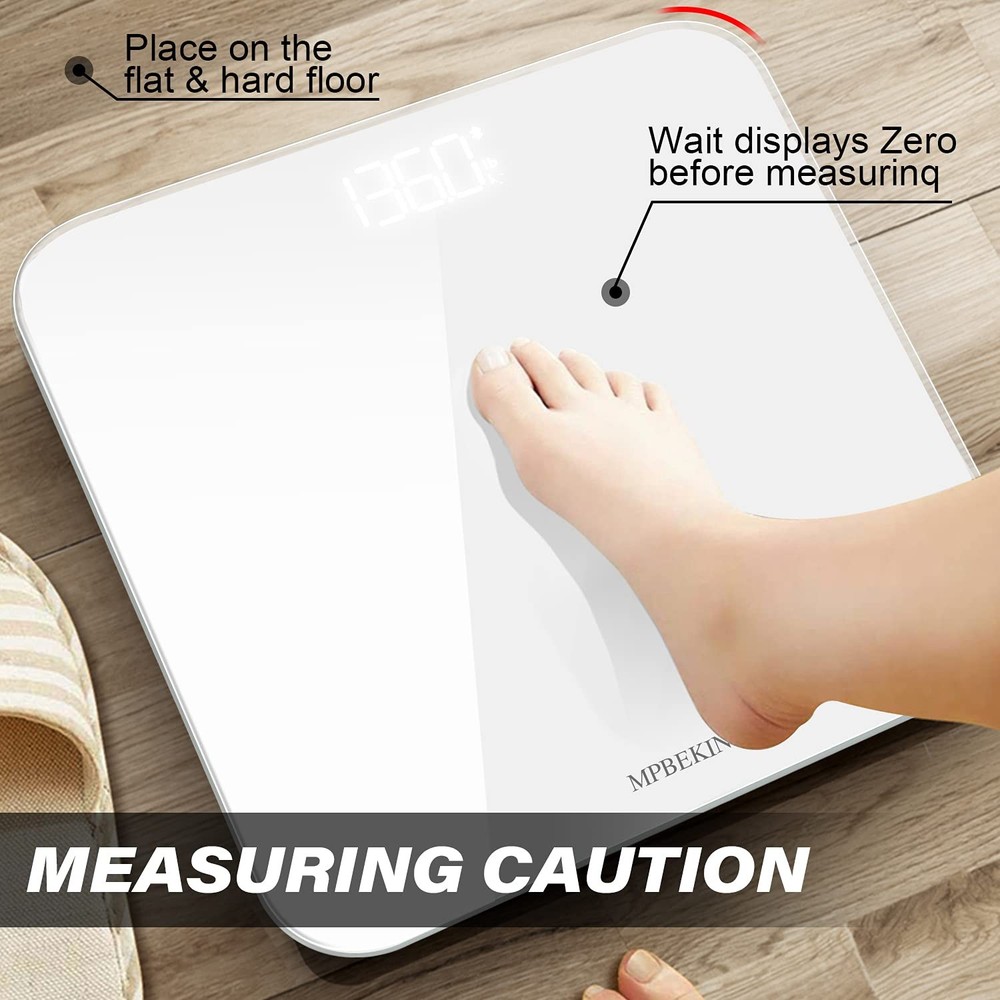 High Accuracy Bluetooth Digital Bathroom Scale Tempered Glass 400 lb Multi-User