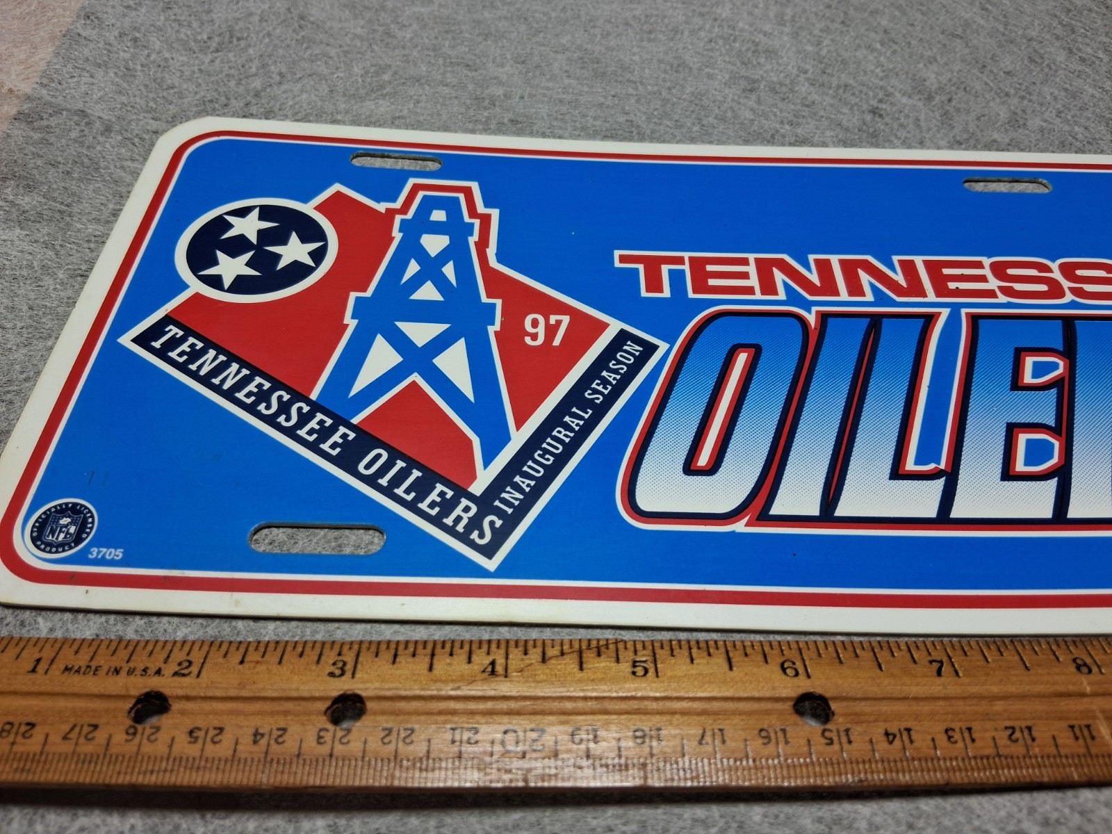 1997 Tennessee Oilers Vintage Plastic License Plate Inaugural Season Collectible