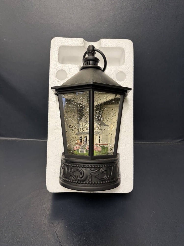 Cracker Barrel House Glitter Lantern Snow Globe Black Multicolor