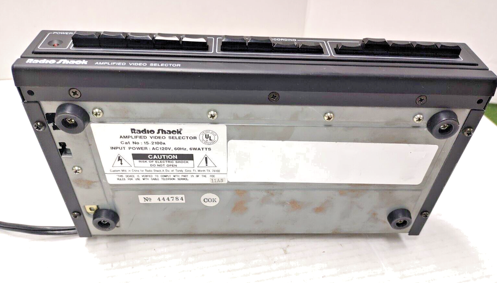 Radio Shack Amplified Video Selector Switch Catalog No. 15-2100A