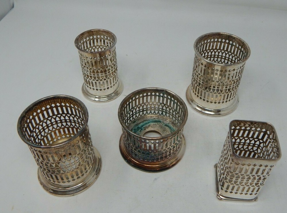 Lot of 5 Glass Holders Sheffield Silver Plate