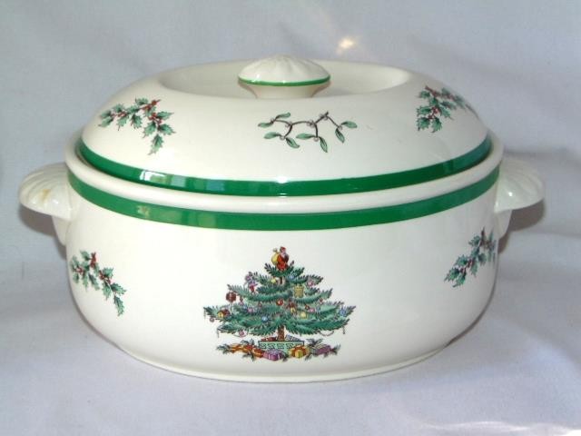 Vintage SPODE Oval Lidded Imperial Cookware Casserole, CHRISTMAS TREE Pattern
