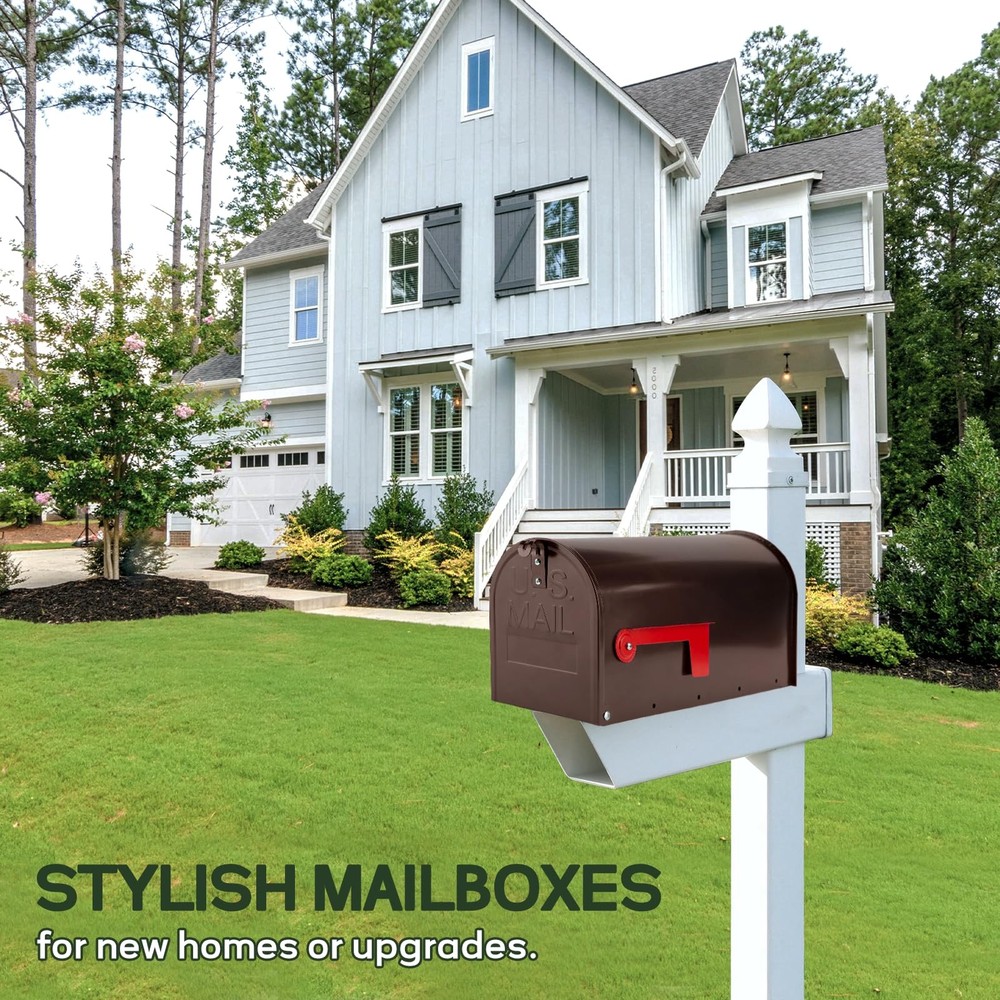 Bronze Metal Mailbox Post Mount, RAINHOL Medium Compacity Standard, Red Brown