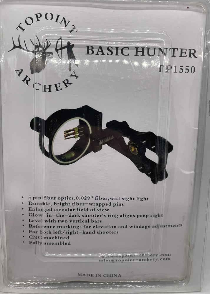 Topoint Basic Hunter TP1550 Pin Fiber Optics Bow Sight **NEW**