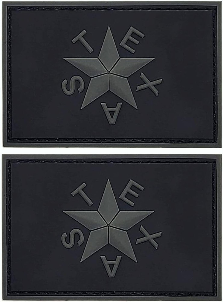 Texas Star Flag Revolution PVC RUBBER PATCH - 2PC  HOOK BACKING  3" X 2"