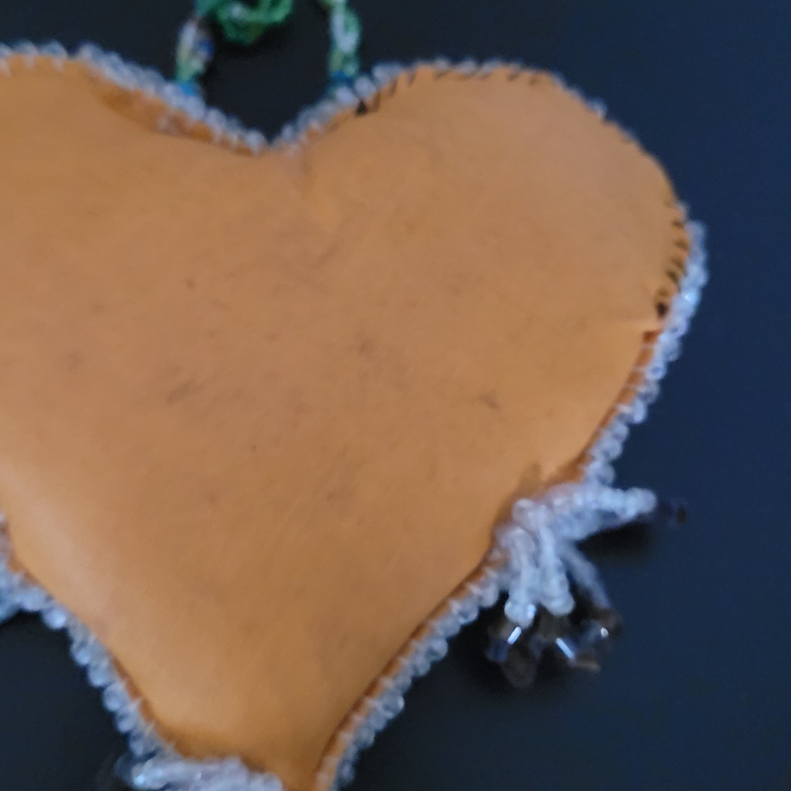 Antique 1903 Native American Beaded Heart Shaped Pillow Iroquis 5.5" x 5"