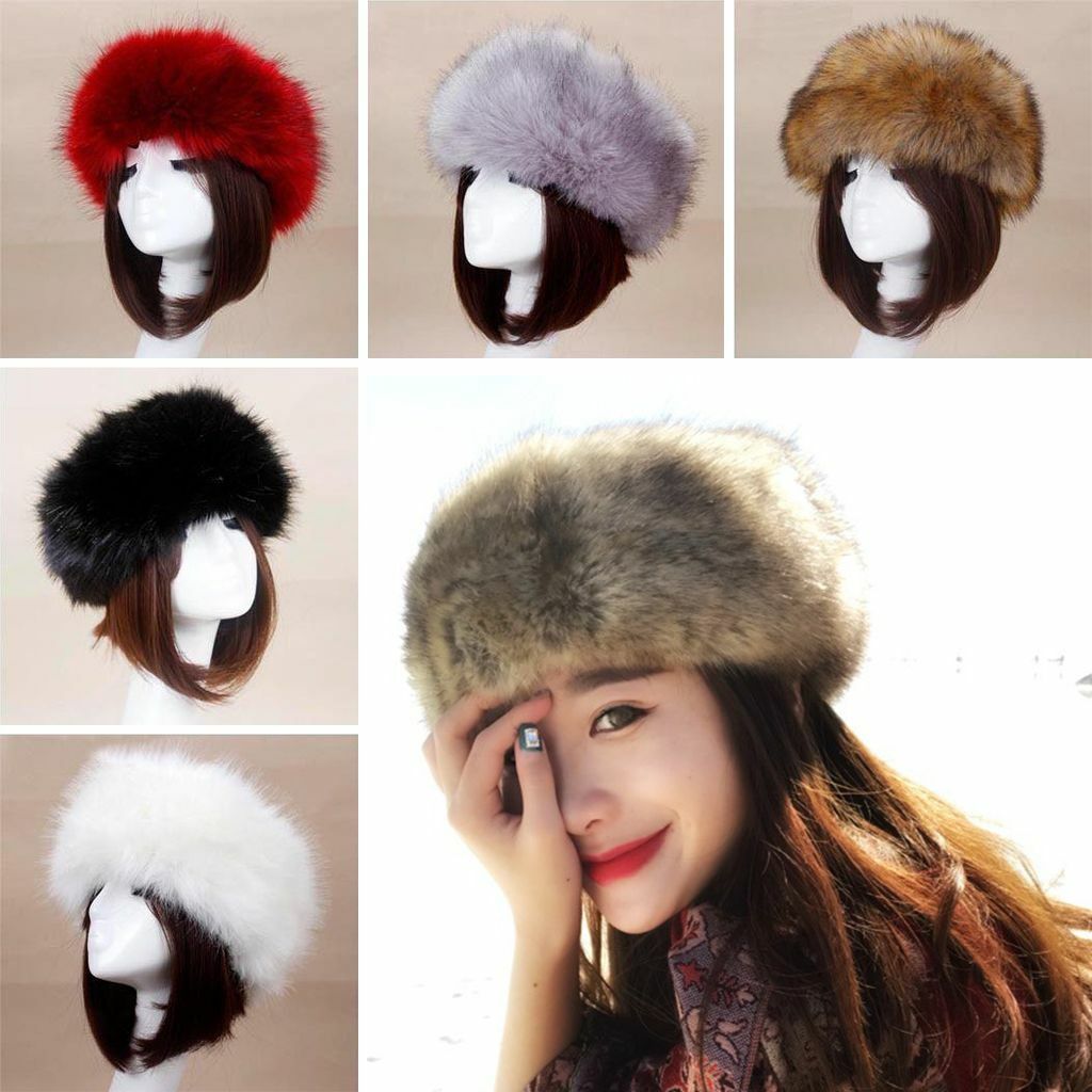 Women's Winter Russian Fluffy Faux Fur Headband Hat Thick Ear Warm Snow Ski Cap