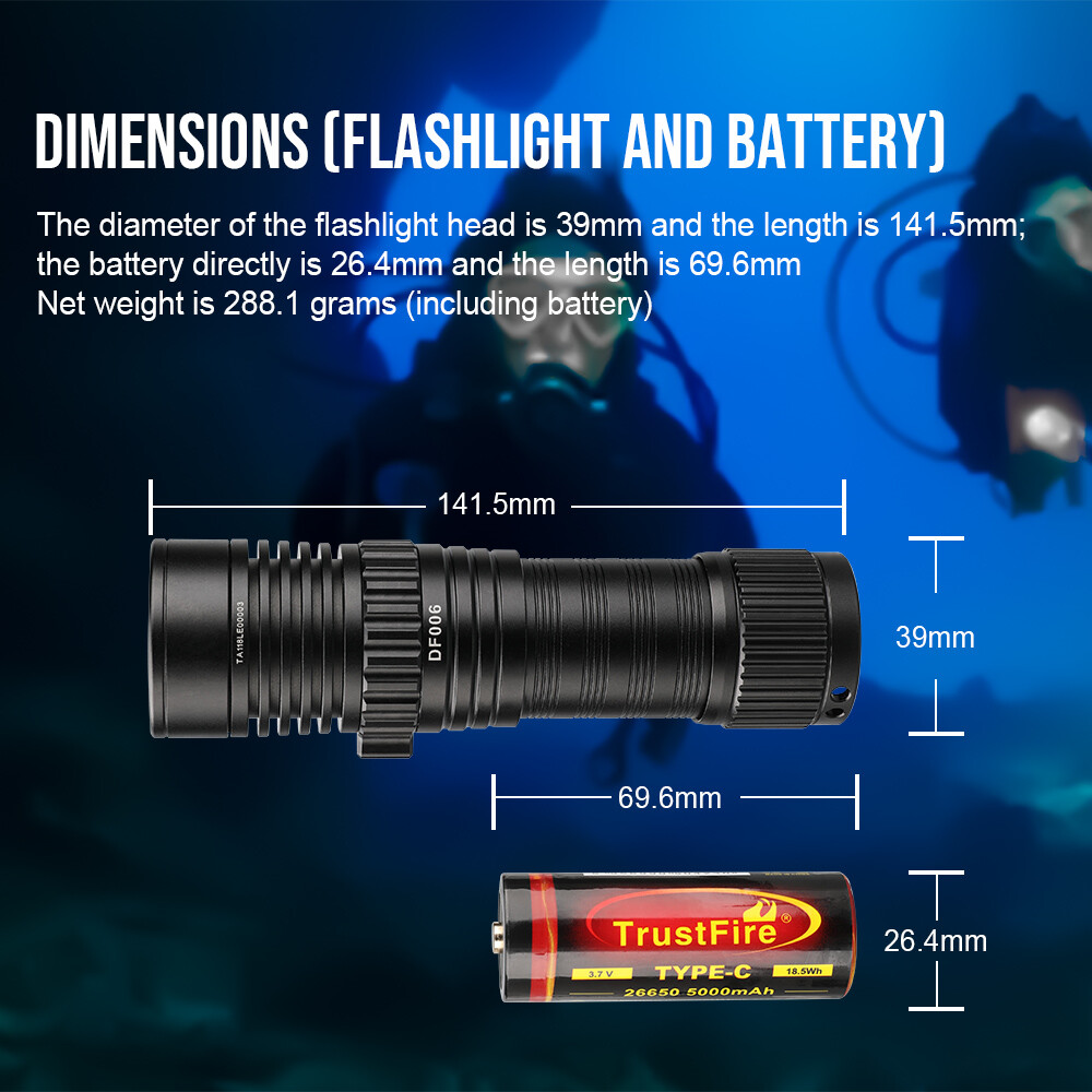 Trustfire 2300LM LED Scuba Light underwater flashlight Diving Light Flashlight