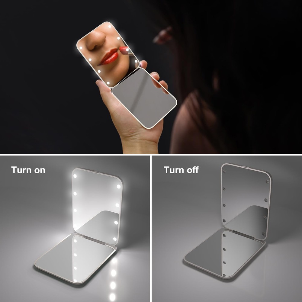 Wheat Straw Compact Mirror 1X/3X Magnification Lighted Folding Eco-Friendly